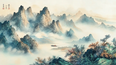 高清彩色客厅山水