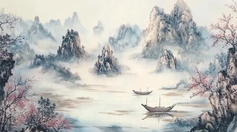 巨幅古典古风山水画