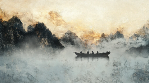 一叶孤舟意境画