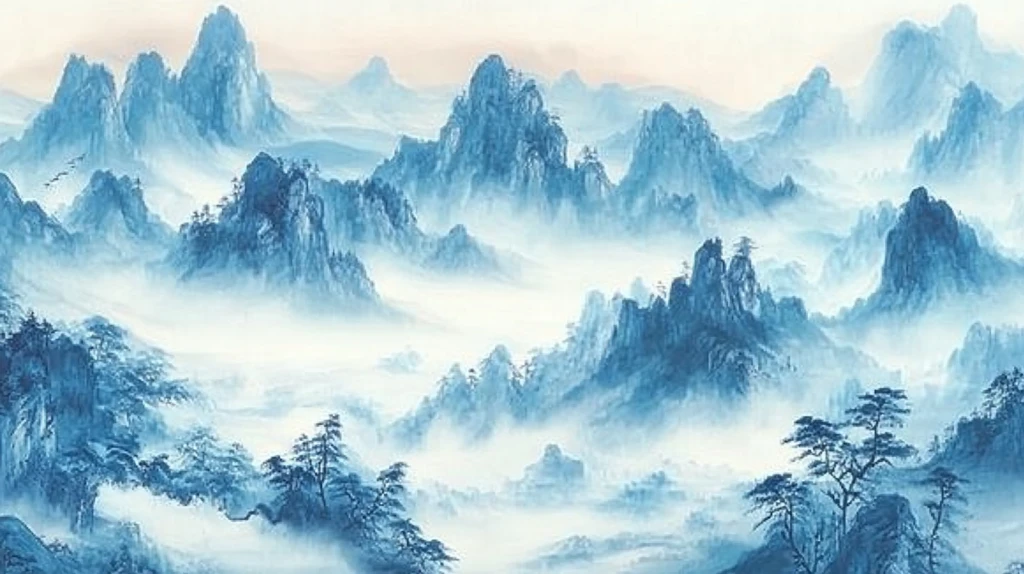 蓝色经典巨幅山水