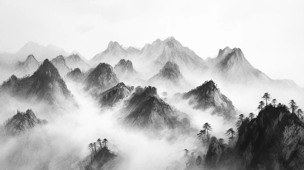 墨韵禅意山峰云雾意境
