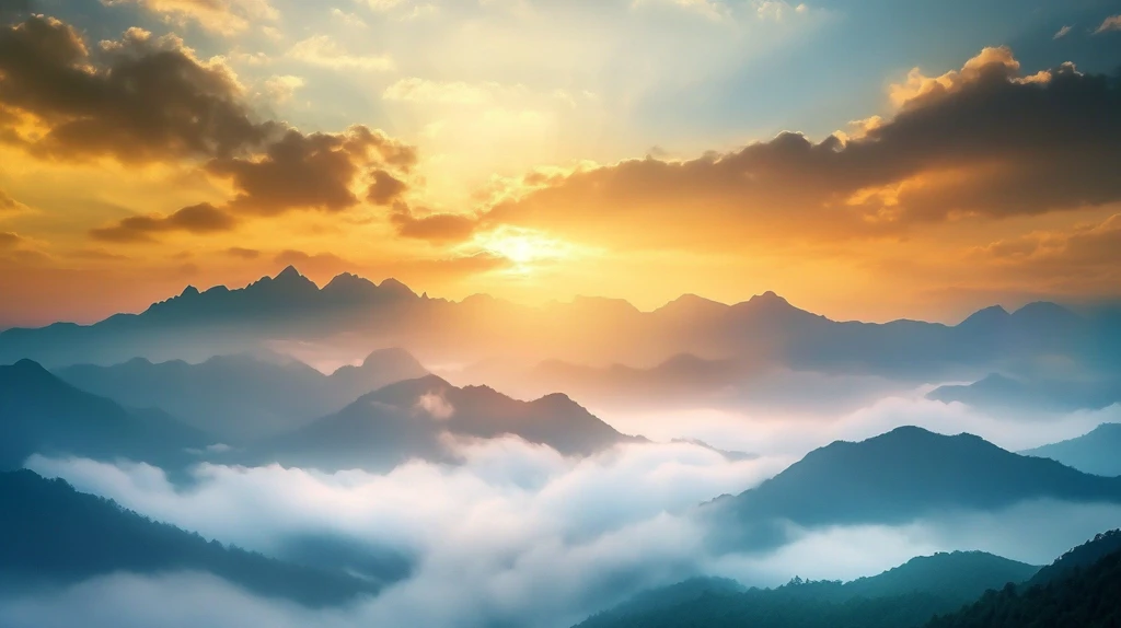 旭日东升云雾缭绕