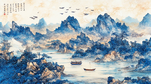 蓝色经典巨幅山水