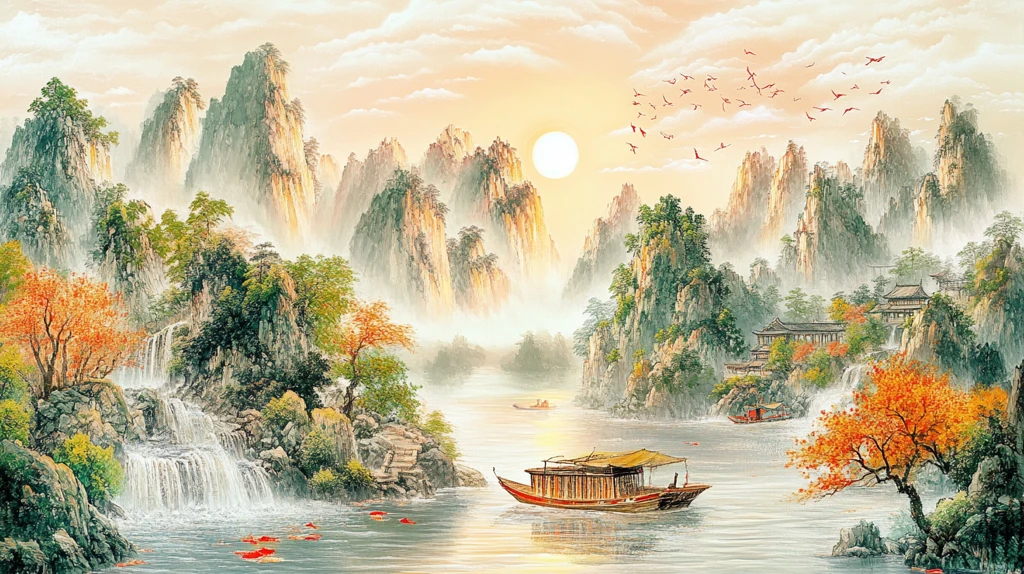 高清彩色客厅山水