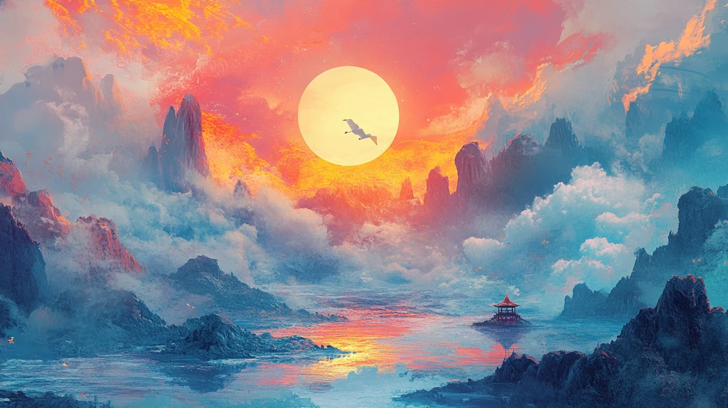 天界晓钟风景插画