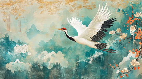 仙鹤水墨山水画