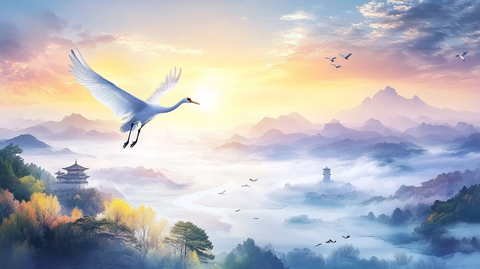 仙鹤古风山水插画