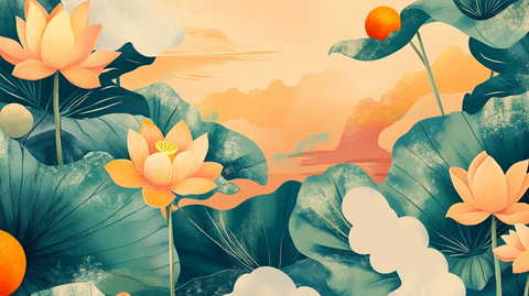 夏天荷塘插画
