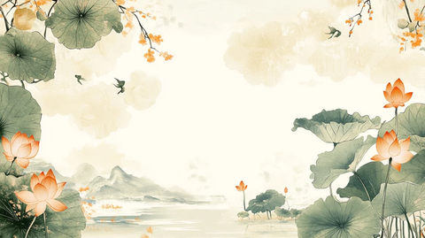新中式山水银杏叶花鸟