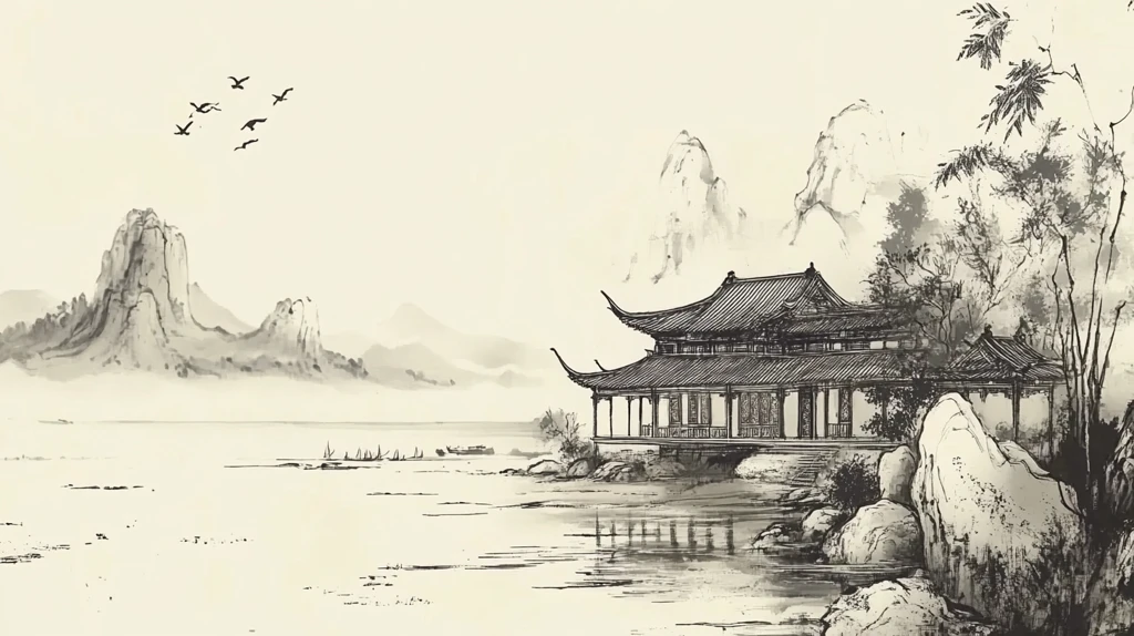 楼阁山水意境画