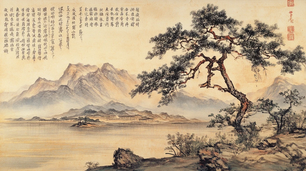 复古松树山水画