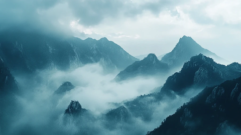 墨韵禅意山峰云雾意境