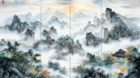 云山意境四联画