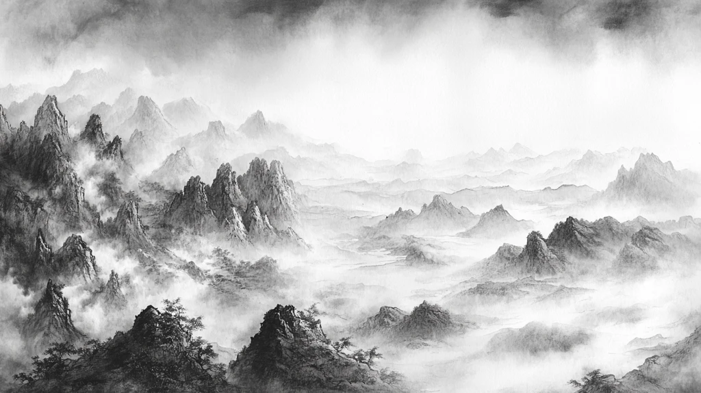 山水画黑白云海