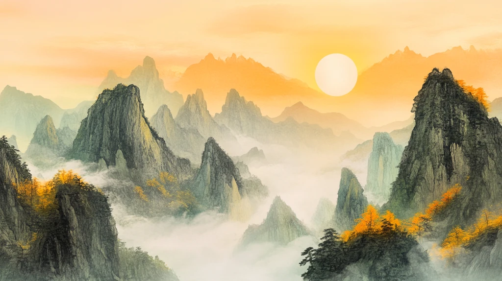 旭日东升水墨山水