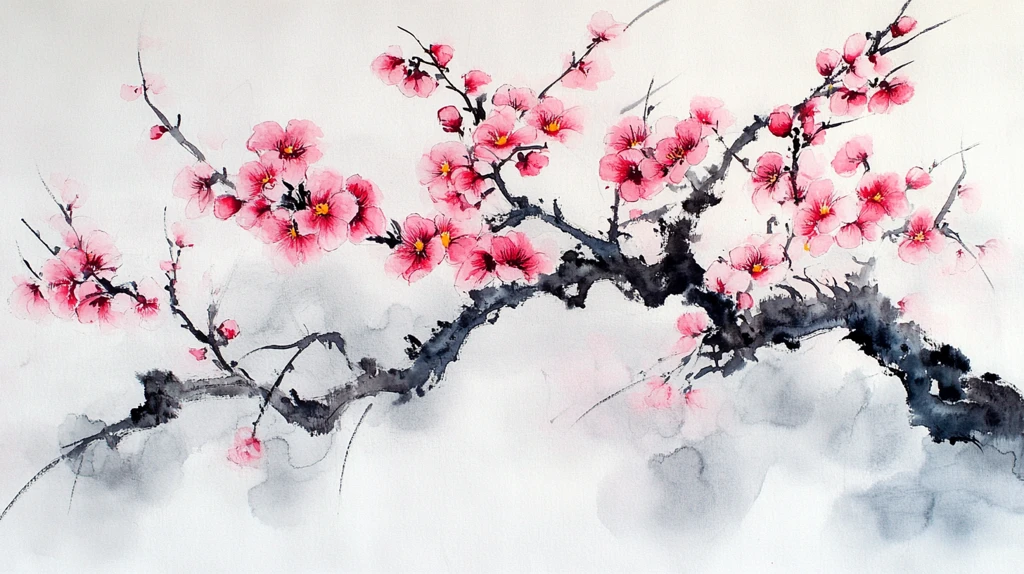 红梅水彩画