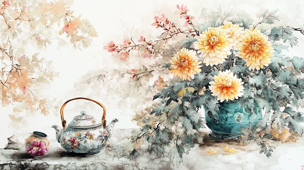 菊花茶装饰画