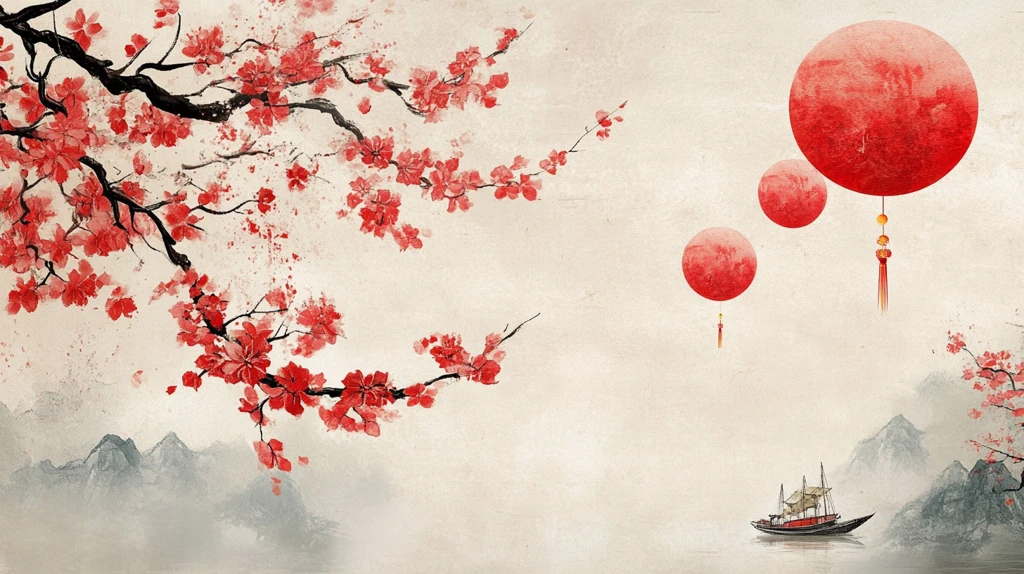 红日出东方意境中式画