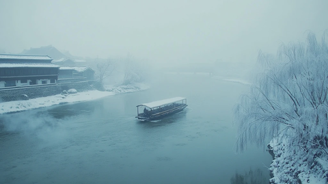 冬日山水云雾图