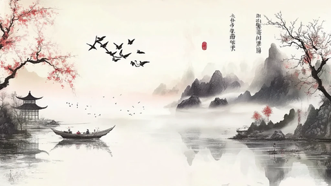 楼阁山水意境画