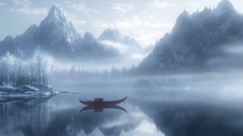 一叶孤舟意境画