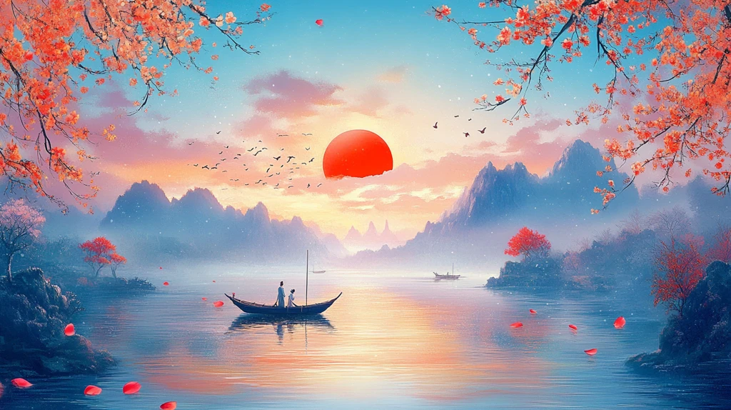 唯美插画意境山水画