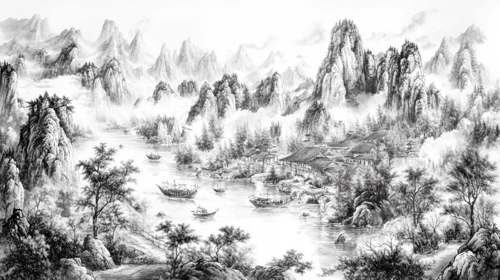 水墨数字画山水画壁纸