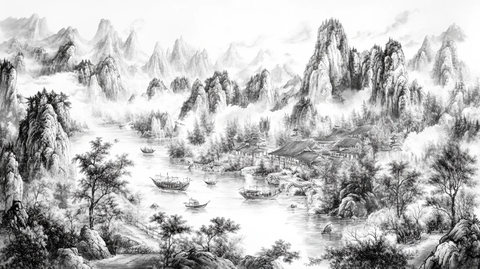 水墨数字画山水画壁纸