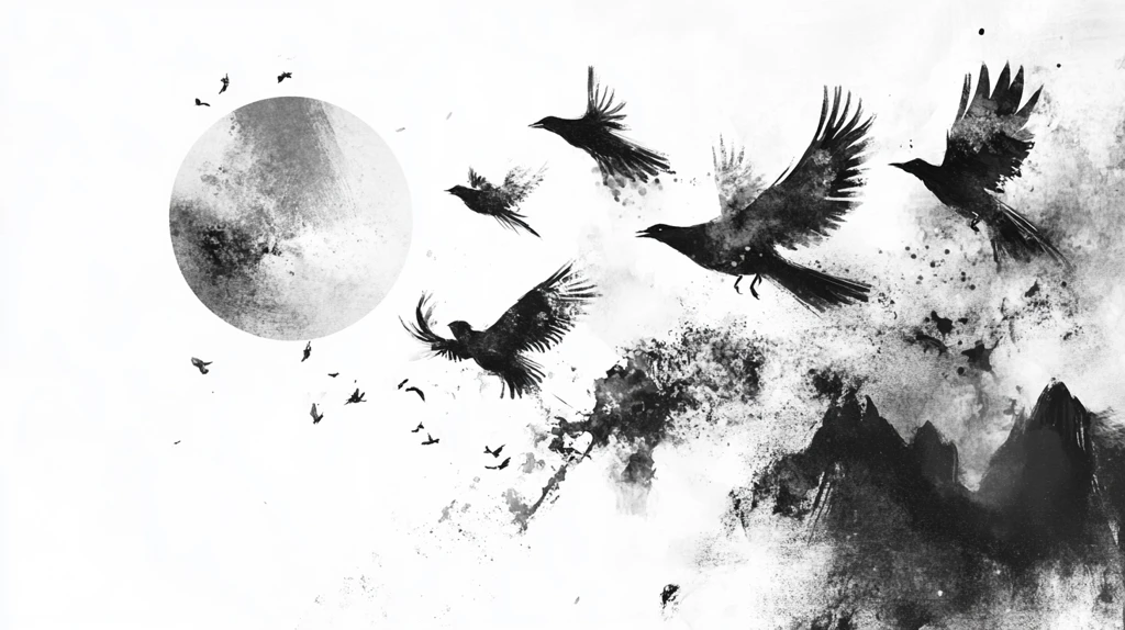 水墨船墨痕飞鸟