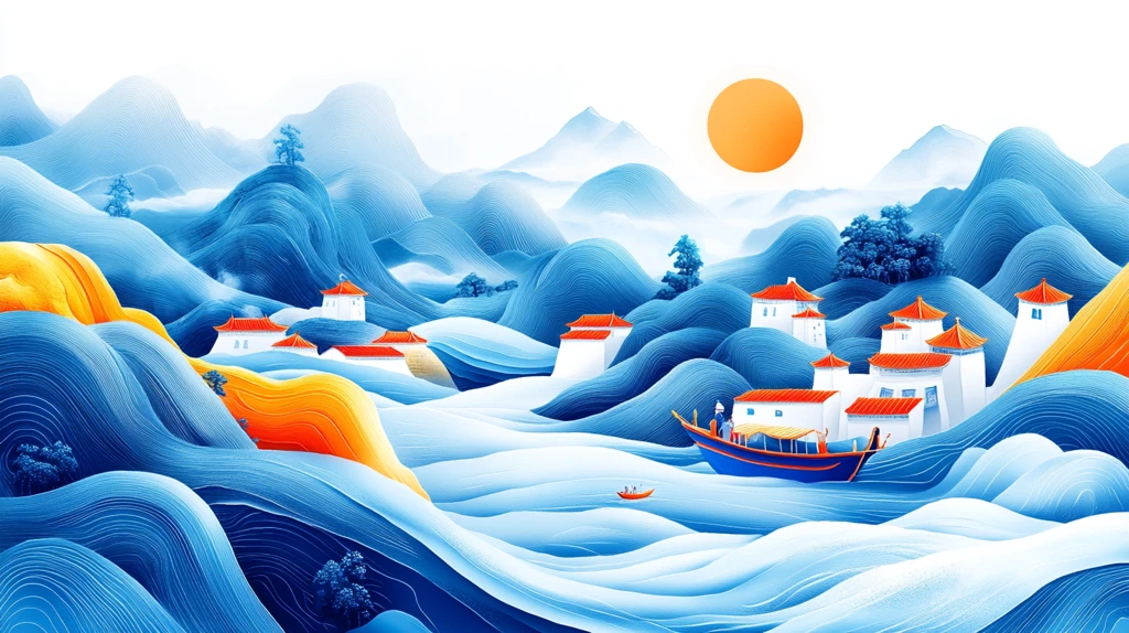 高端山水线包装插画