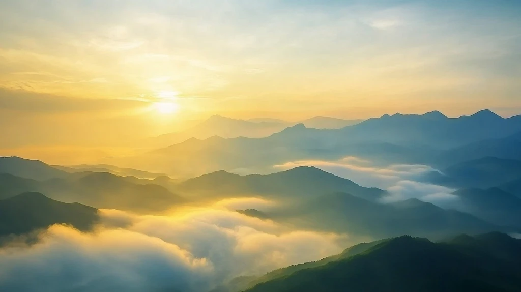 旭日东升云雾缭绕