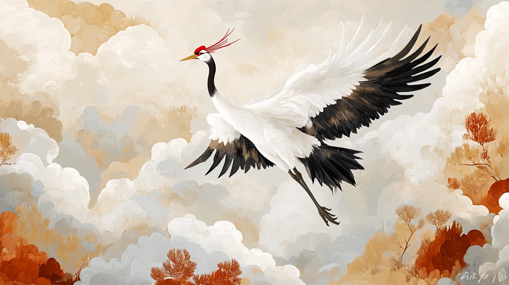 仙鹤云海插画