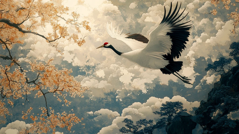 仙鹤云海插画