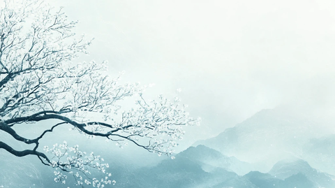 意境山景水墨树枝