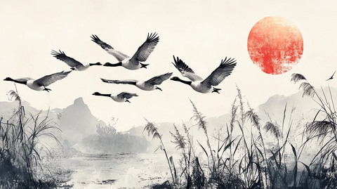 仙鹤古风山水画