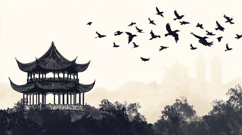 仙鹤楼阁复古瑞鹤图