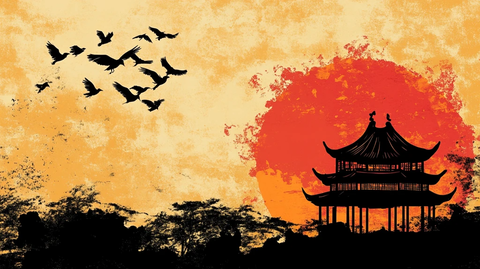 仙鹤楼阁复古瑞鹤图