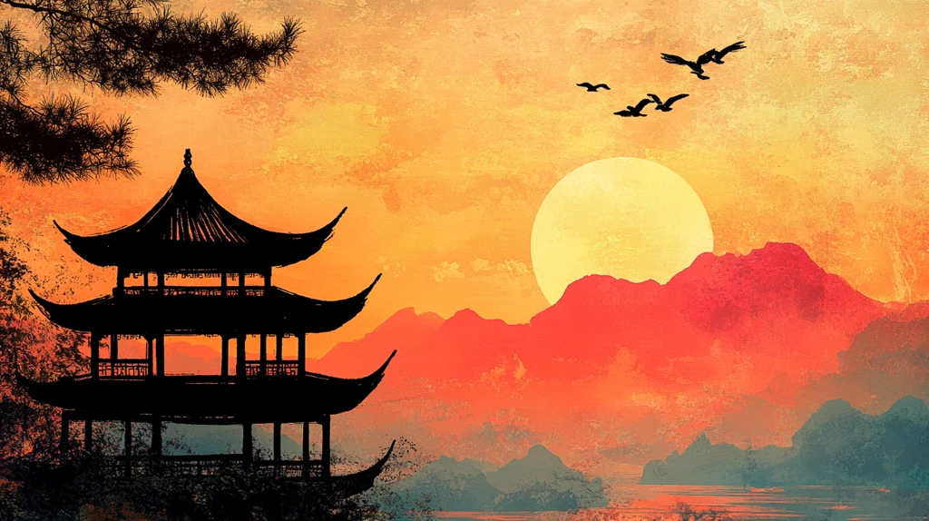 仙鹤楼阁古风山水画