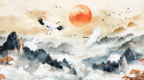 仙鹤古风山水画