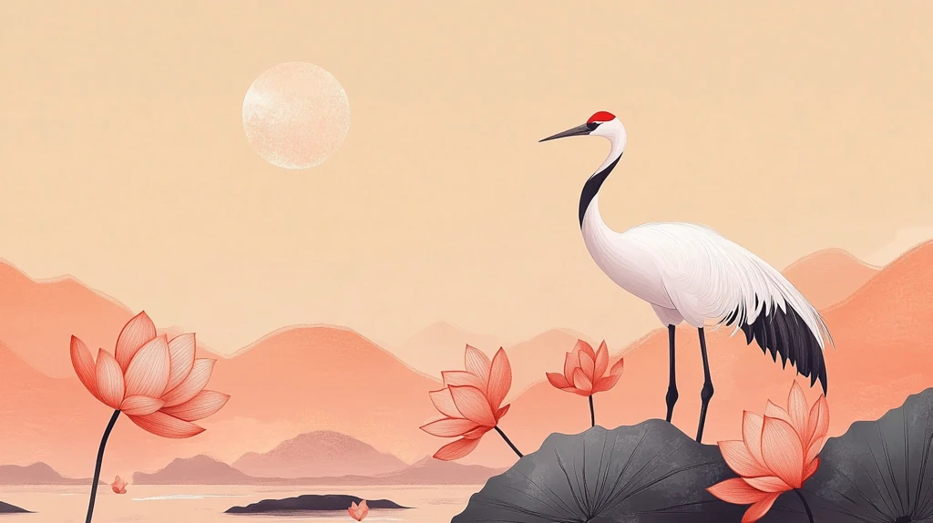 旭日东升仙鹤插画