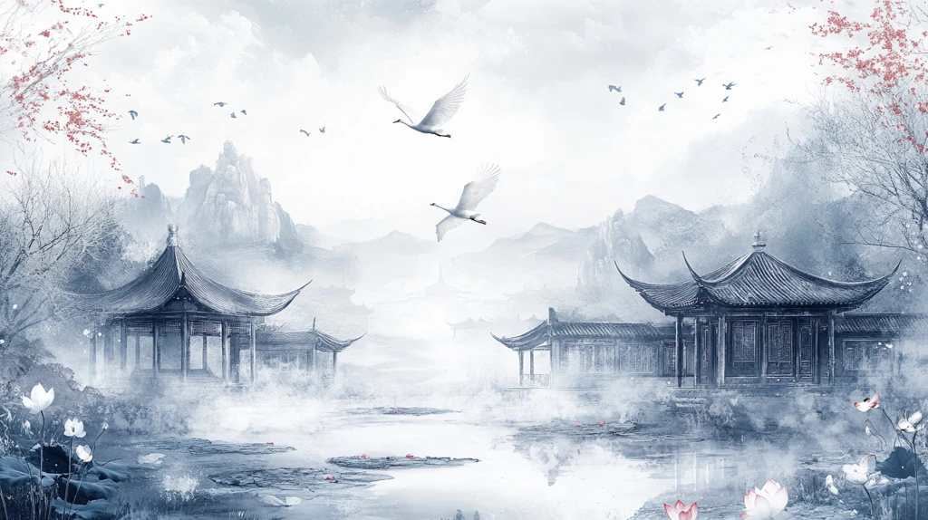 楼阁建筑仙鹤背景墙