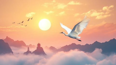 旭日东升仙鹤插画