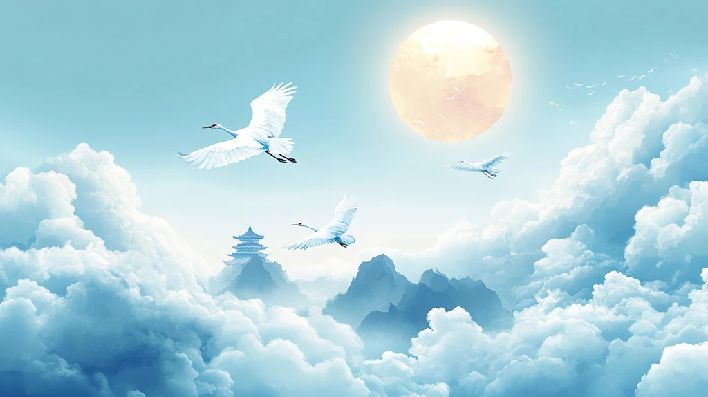 仙鹤云海插画