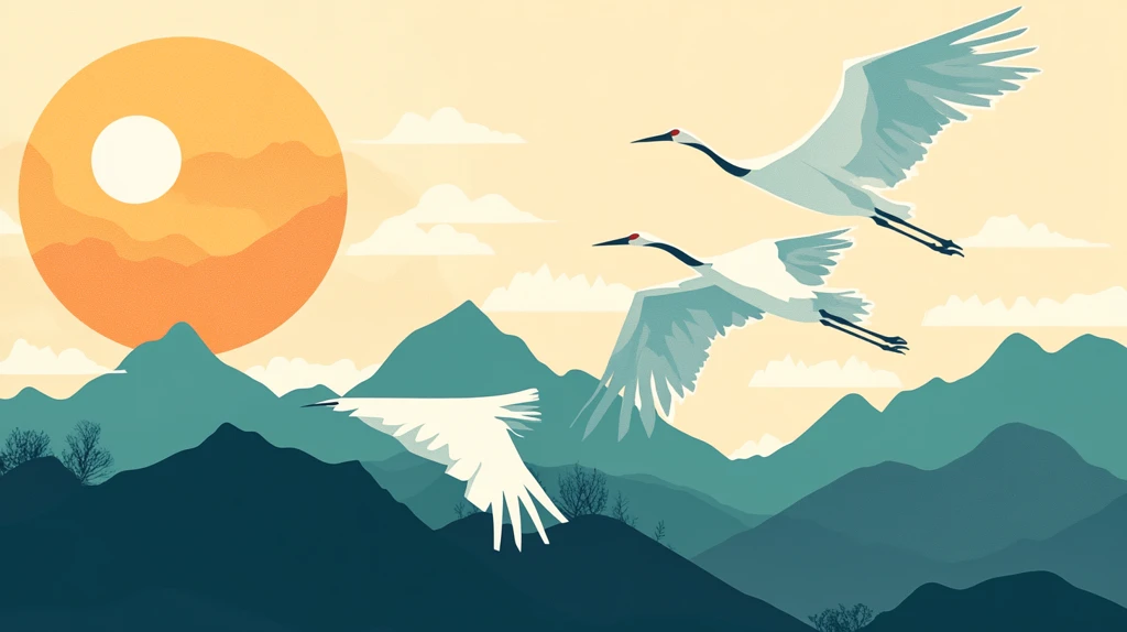 旭日东升仙鹤插画