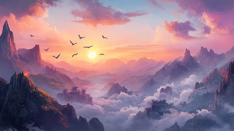 天界晓钟风景插画