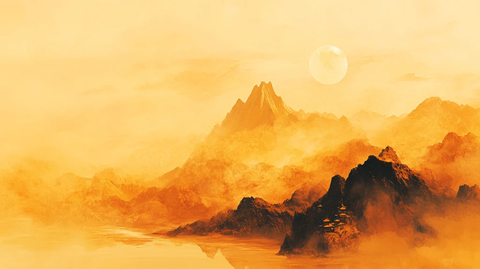 淡雅金色烟雾山水