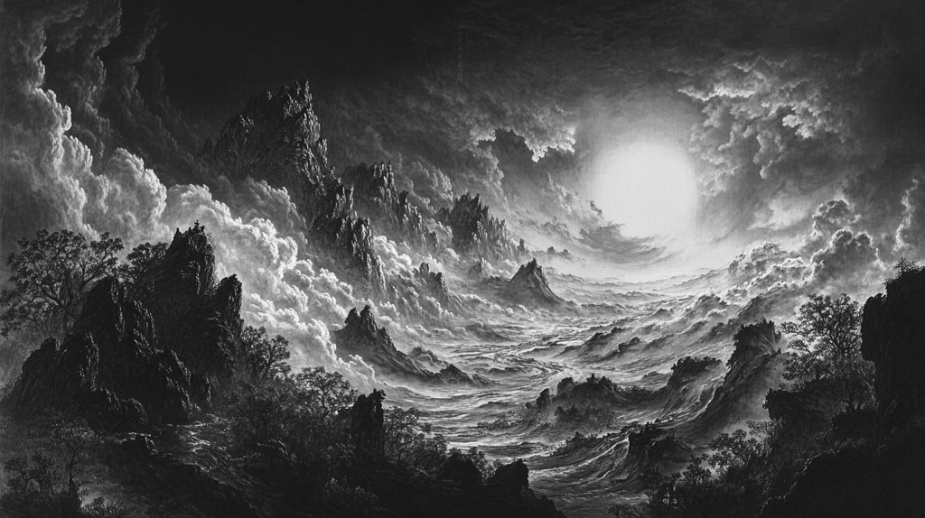 山水画黑白云海