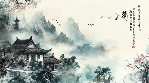 楼阁山水意境画