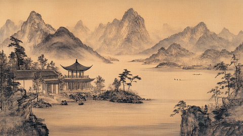 爱晚亭著名景点工笔画