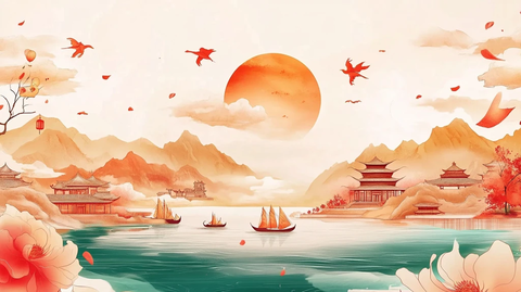 新中式包装风景插画